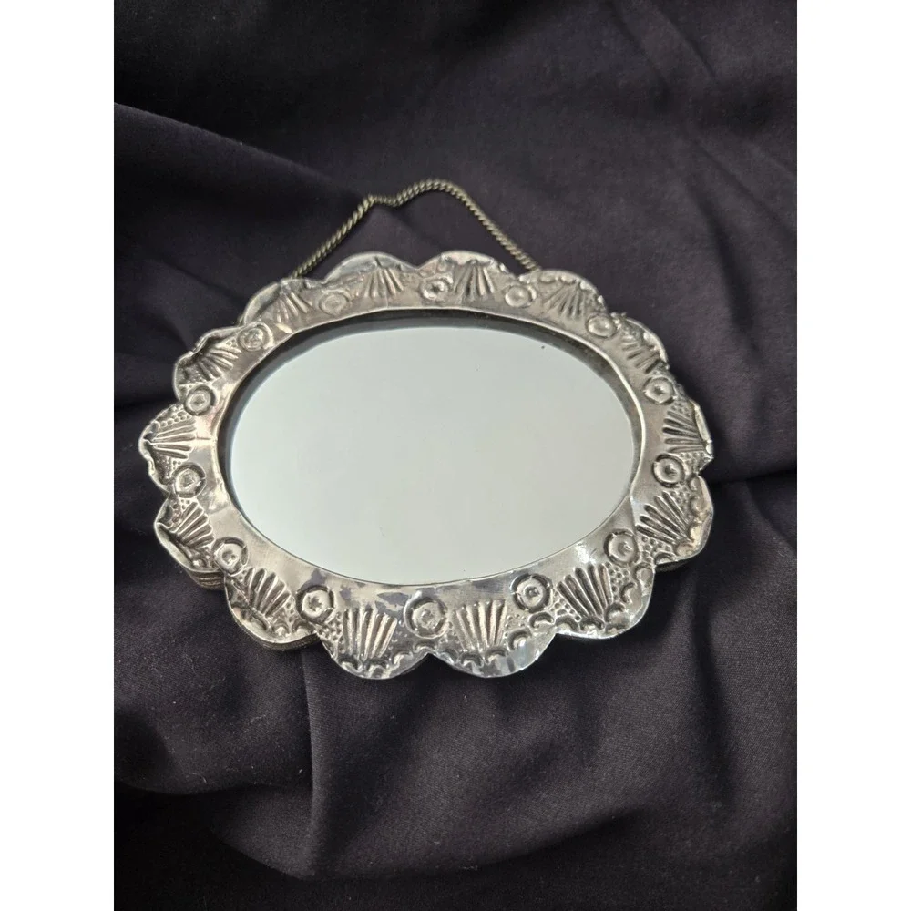 Turkish‎ Repousse Silver Vanity Mirror With Chain